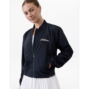 Athleta Script Bomber Jacket Navy XXS Cropped Nylon Windbreaker